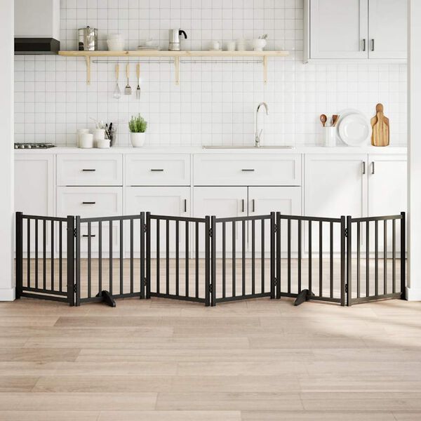 vidaXL koiraportti kokoontaittuva 6 paneelia musta 300 cm t&auml;ysi kuusi