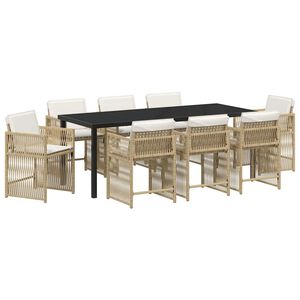 vidaXL Piharuokailu setti 9 kpl Beige polyrottinki