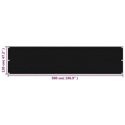 vidaXL Parvekkeen suoja musta 120x500 cm HDPE