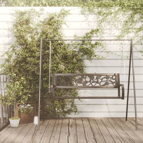 vidaXL Puutarhan keinupenkki 125 cm teräs ja muovi musta