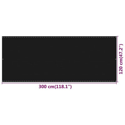 vidaXL Parvekkeen suoja musta 120x300 cm HDPE