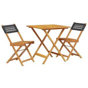 vidaXL 3-osainen Bistrosarja musta polyrottinki ja t&auml;ysi akasiapuu