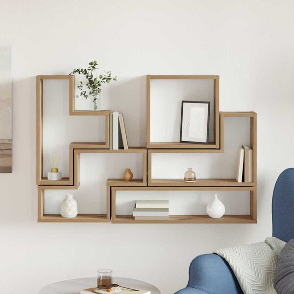 vidaXL Sein&auml;hylly Sein&auml;kiinnitett&auml;v&auml; Artisan tammi 96 x 12 x 64 cm