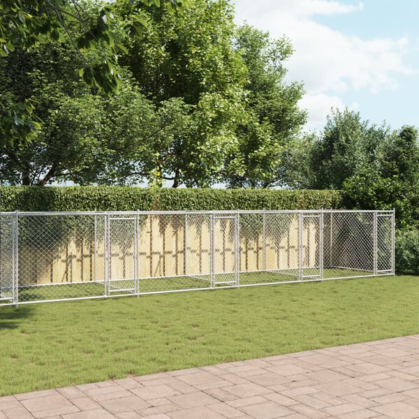 vidaXL Koiranhäkki ovilla harmaa 12x2x1,5 m galvanoitu teräs