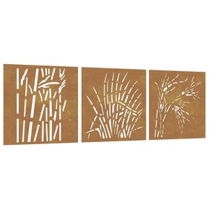 vidaXL Puutarhasein&auml;koristeet 3 kpl 105x55 cm corten ter&auml;s ruohokuvio