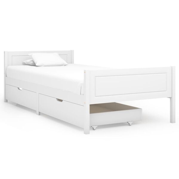 vidaXL S&auml;ngynrunko 2 vetolaatikolla valkoinen t&auml;ysi m&auml;nty 90x200 cm