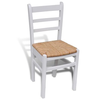 vidaXL Ruokapöydän tuolit 6 kpl valkoinen mänty ja punos
