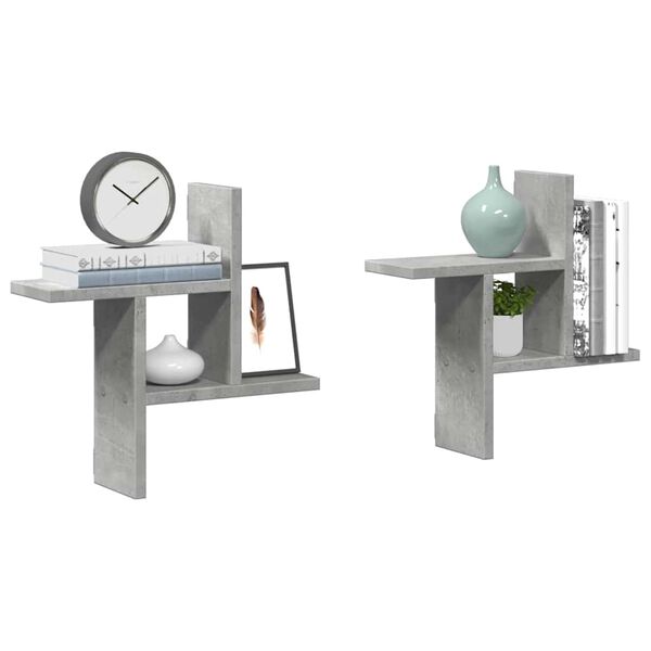 vidaXL Sein&auml;hyllyt 2 kpl betoninharmaa 38x12x38 cm tekninen puu