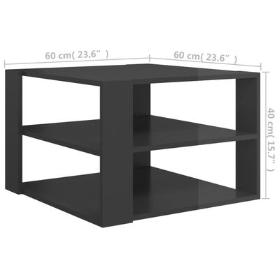 vidaXL Sohvapöytä korkeakiilto harmaa 60x60x40 cm lastulevy