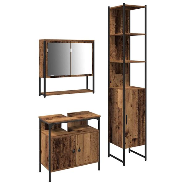 vidaXL Kylpyhuonekalustesetti hyllyll&auml; 3 pcs Vanha Puu Tekninen puu