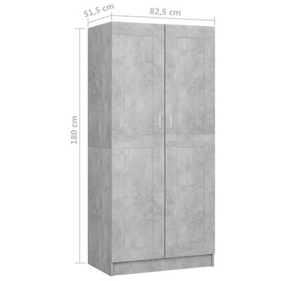 vidaXL Vaatekaappi betoninharmaa 82,5x51,5x180 cm tekninen puu