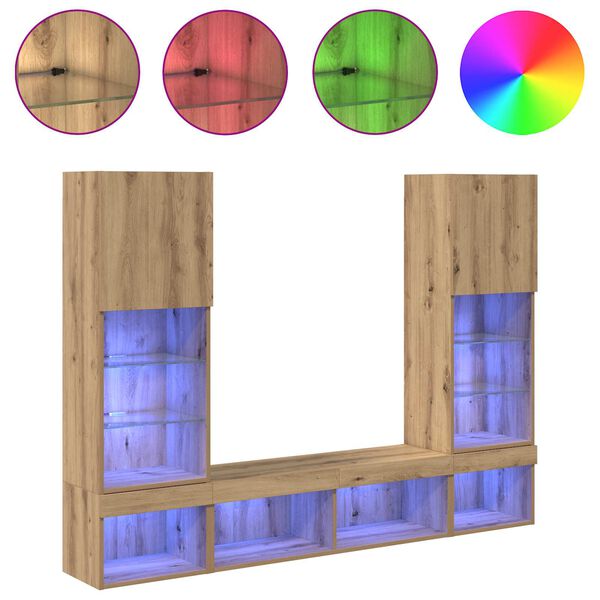 vidaXL TV Sein&auml;kappaleet LED:ll&auml; 5 pcs Artisan tammi Tekninen puu