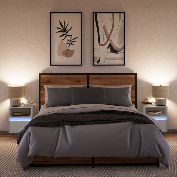 vidaXL Sein&auml;kiinnitett&auml;v&auml;t y&ouml;p&ouml;yd&auml;t LED-valoilla 2 kpl valkoinen