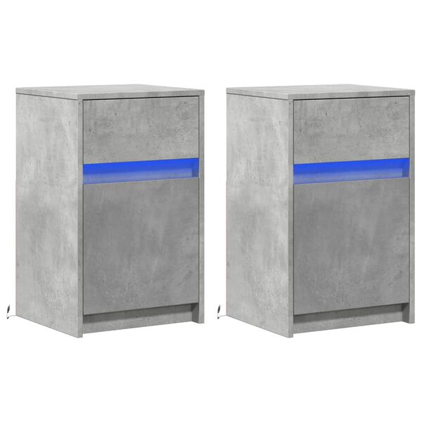 vidaXL Yöpöytä LED-valoilla 2 kpl betoninharmaa tekninen puu