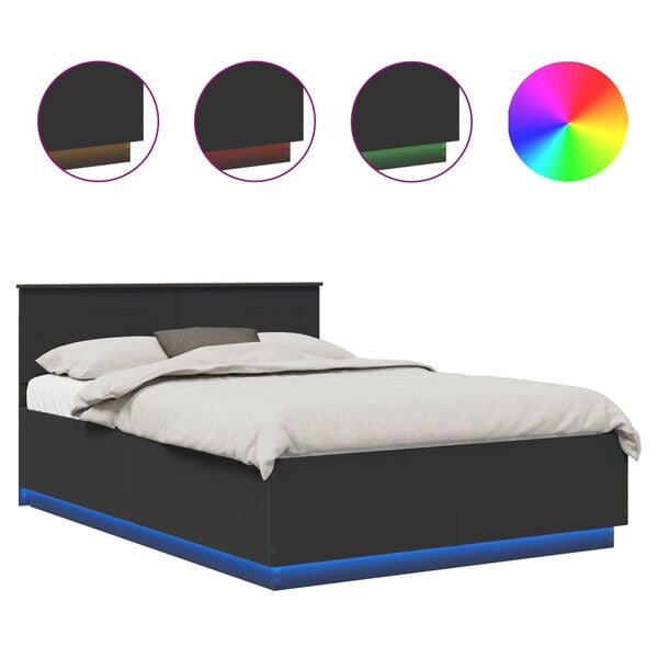 vidaXL S&auml;ngyn runko LED-nauhoilla Musta 5FT King Size Tekninen puu