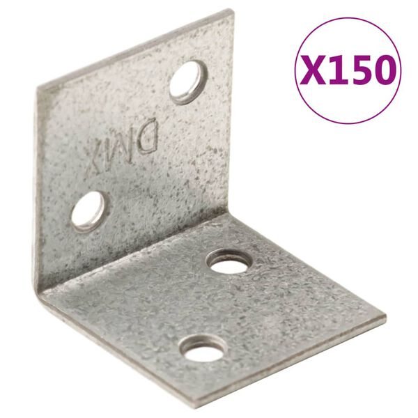 vidaXL Kulmareikälevyt 150 kpl 2 mm 30x25x30 mm galvanoitu teräs