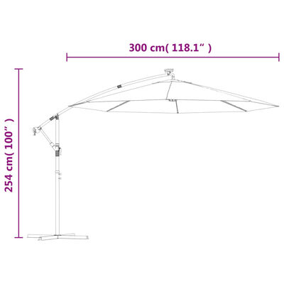 vidaXL Aurinkovarjo LED-valoilla ja teräspylväällä 300cm ruskeanharmaa