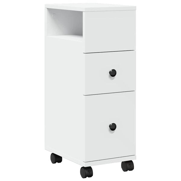 vidaXL Kapea kylpyhuonekaappi py&ouml;rill&auml; valkoinen tekninen puu