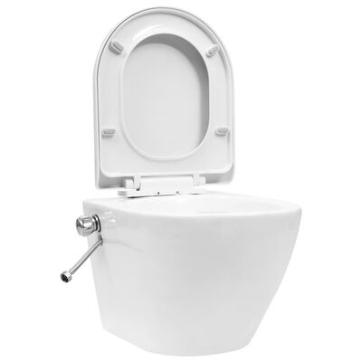 vidaXL Seinäkiinnitettävä reunaton WC/bidee keramiikka valkoinen