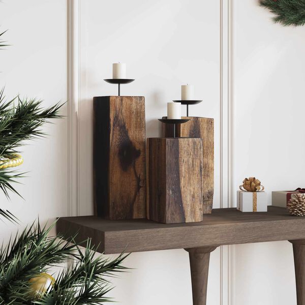 vidaXL Kynttil&auml;njalka 3 pcs Luonnollinen Kierr&auml;tetty T&auml;yspuu