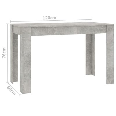 vidaXL Ruokapöytä betoninharmaa 120x60x76 cm tekninen puu