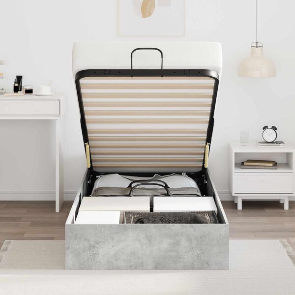 vidaXL Ottoman S&auml;ngyn Runko Betoni Harmaa 100 x 200 cm K&auml;sitelty puu