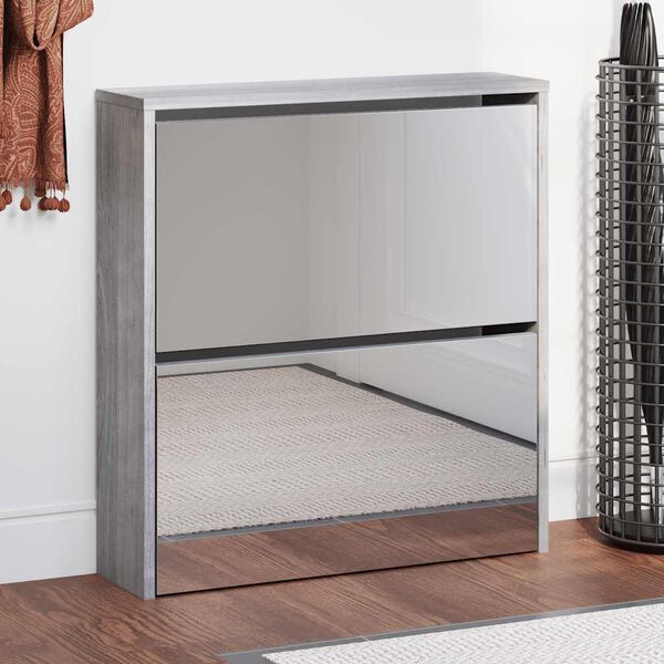 vidaXL Kenk&auml;kaappi peilill&auml; 2-kerroksinen harmaa Sonoma 63x17x67 cm