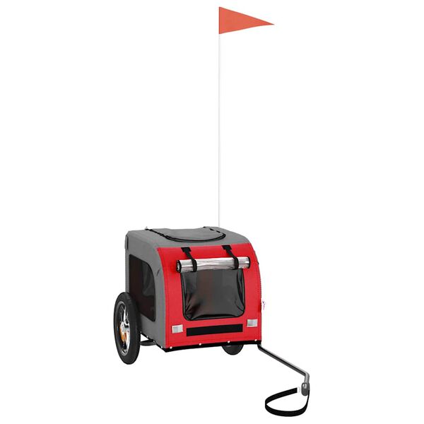 vidaXL Lemmikinkuljetuskärry polkupyörään punaharmaa kangas ja rauta