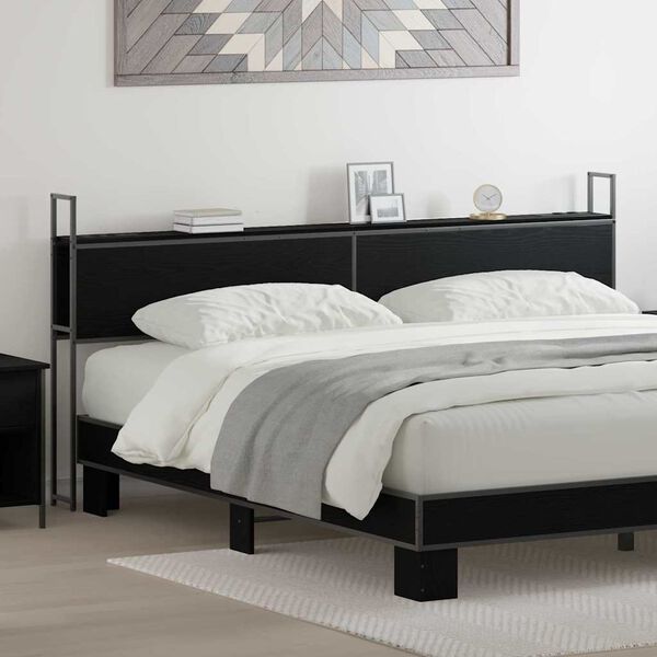 vidaXL S&auml;ilytyss&auml;nky latausasemalla Musta tammi 203 x 15 x 98 cm