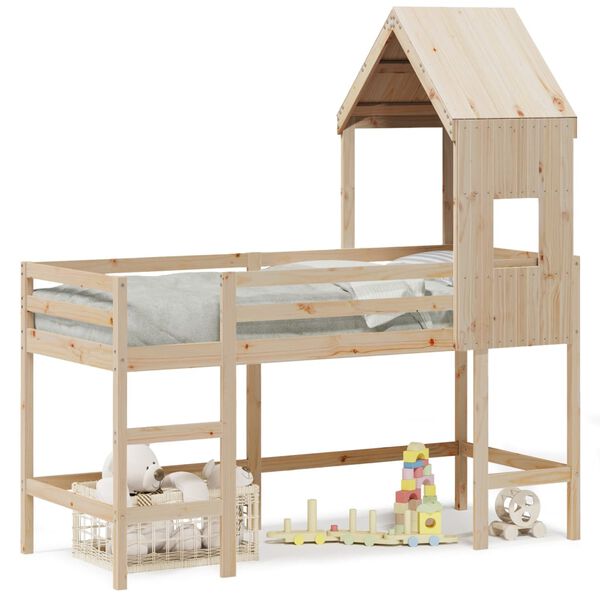 vidaXL Parvisänky tikkailla ja katoksella 90x200 cm täysi mänty