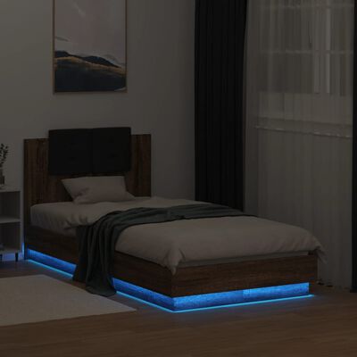 vidaXL Sängynrunko päädyllä ja LED-valoilla ruskea tammi 75x190 cm