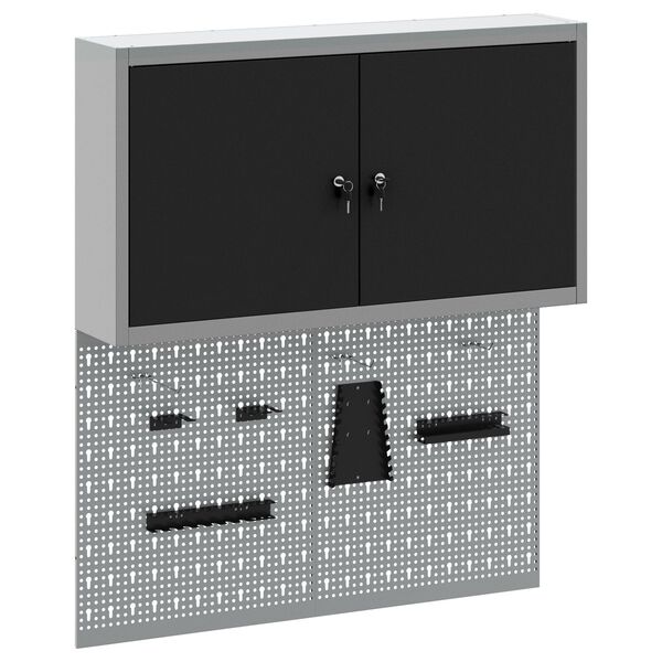 vidaXL Työkalukaappi ja pegboard-setti 3 pcs Musta 100 x 20 x 115 cm