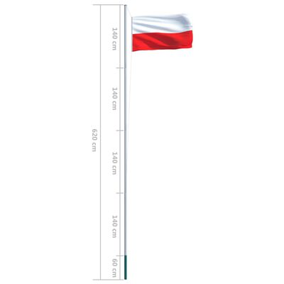 vidaXL Puolan lippu ja tanko alumiini 6,2 m