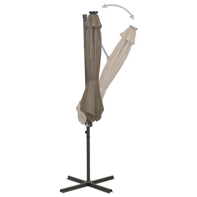 vidaXL Riippuva aurinkovarjo tangolla ja LED-valoilla ruskeanh. 300 cm