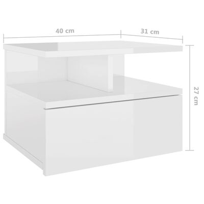 vidaXL Kelluva yöpöytä korkeakiilto valkoinen 40x31x27 cm tekninen puu