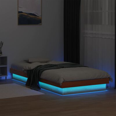 vidaXL LED-sängynrunko vahanruskea 90x200 cm täysi mänty
