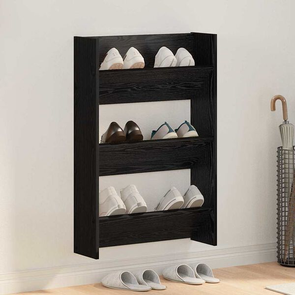 vidaXL Kenkäkaappi hyllyllä Musta tammi. 60 x 18 x 90 cm Tekninen puu