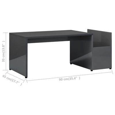 vidaXL Sohvapöytä korkeakiilto harmaa 90x45x35 cm lastulevy
