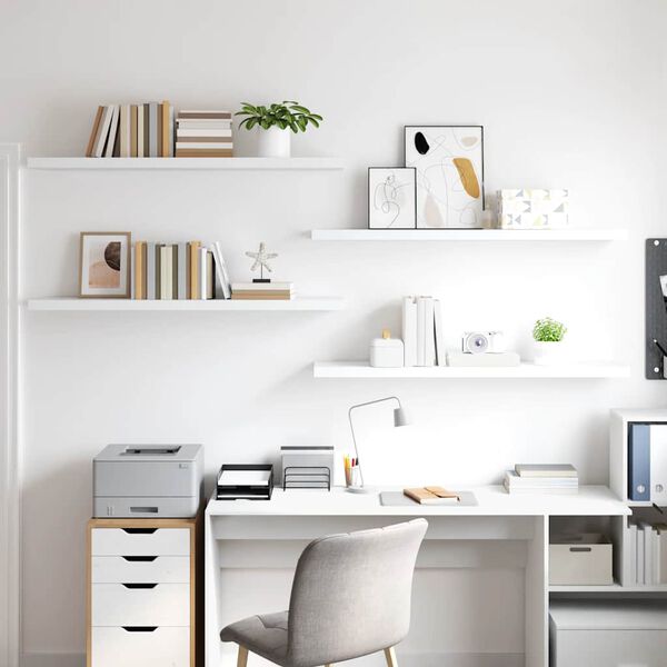 vidaXL Kelluvat sein&auml;hyllyt 4 kpl valkoinen 120x23,5x3,8 cm MDF