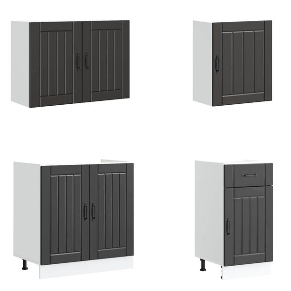 vidaXL 7-osainen keitti&ouml;kaappisarja Lucca musta suunniteltu puu