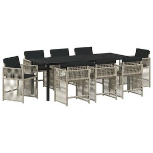 vidaXL Piharuokailu setti 9 pcs Vaaleanharmaa polyrottinki