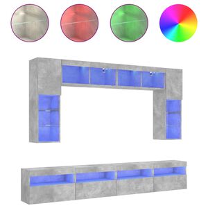 vidaXL 8-osainen TV-sein&auml;kaappisarja LED-valoilla betoninharmaa