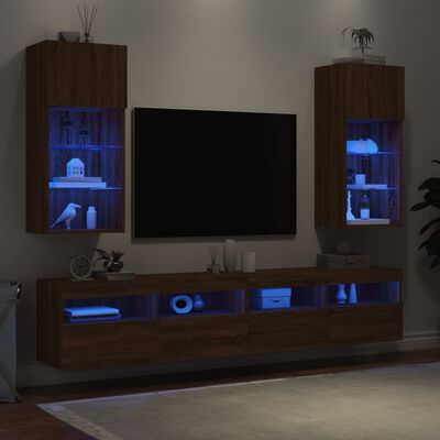 vidaXL TV-kaapit LED-valoilla 2 kpl ruskea tammi 40,5x30x90 cm