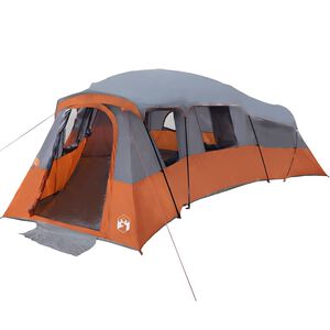 vidaXL Perhe Teltta 20 hengelle Vedenpit&auml;v&auml; Harmaa ja oranssi taffeta