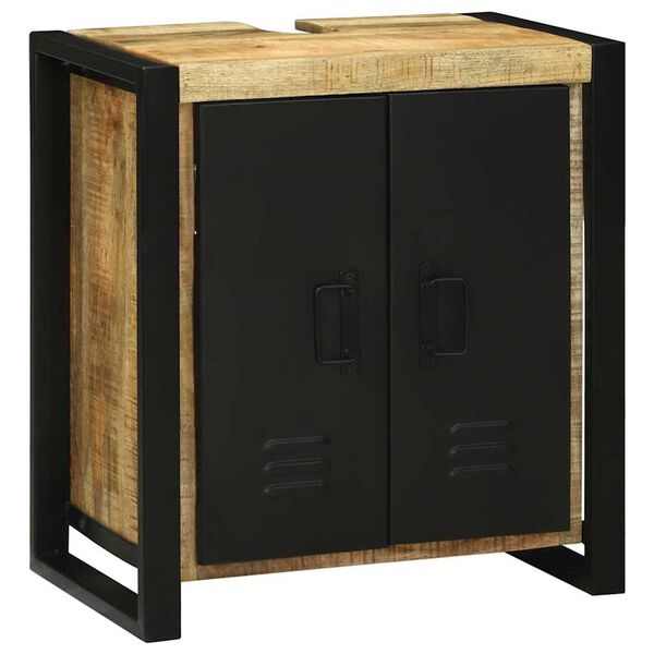 vidaXL Kylpyhuonekalustesetti 3 pcs Ruskea ja musta Kiinte&auml; mango puu