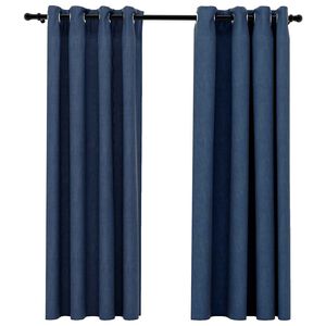 vidaXL Pellavamaiset pimennysverhot renkailla 2 kpl sininen 140x175 cm