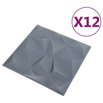 vidaXL 3D-seinäpaneelit 12 kpl 50x50 cm timantinharmaa 3 m²