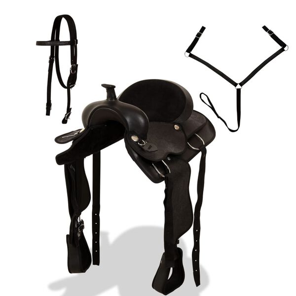 vidaXL L&auml;nnensatula, P&auml;itset ja Rintaremmi Aito Nahka 15" Musta