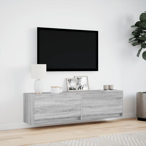 vidaXL TV-seinäkaappi LED-valoilla harmaa Sonoma 140x31x38 cm
