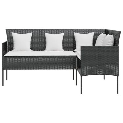 vidaXL L-muotoinen sohva tyynyillä polyrottinki musta